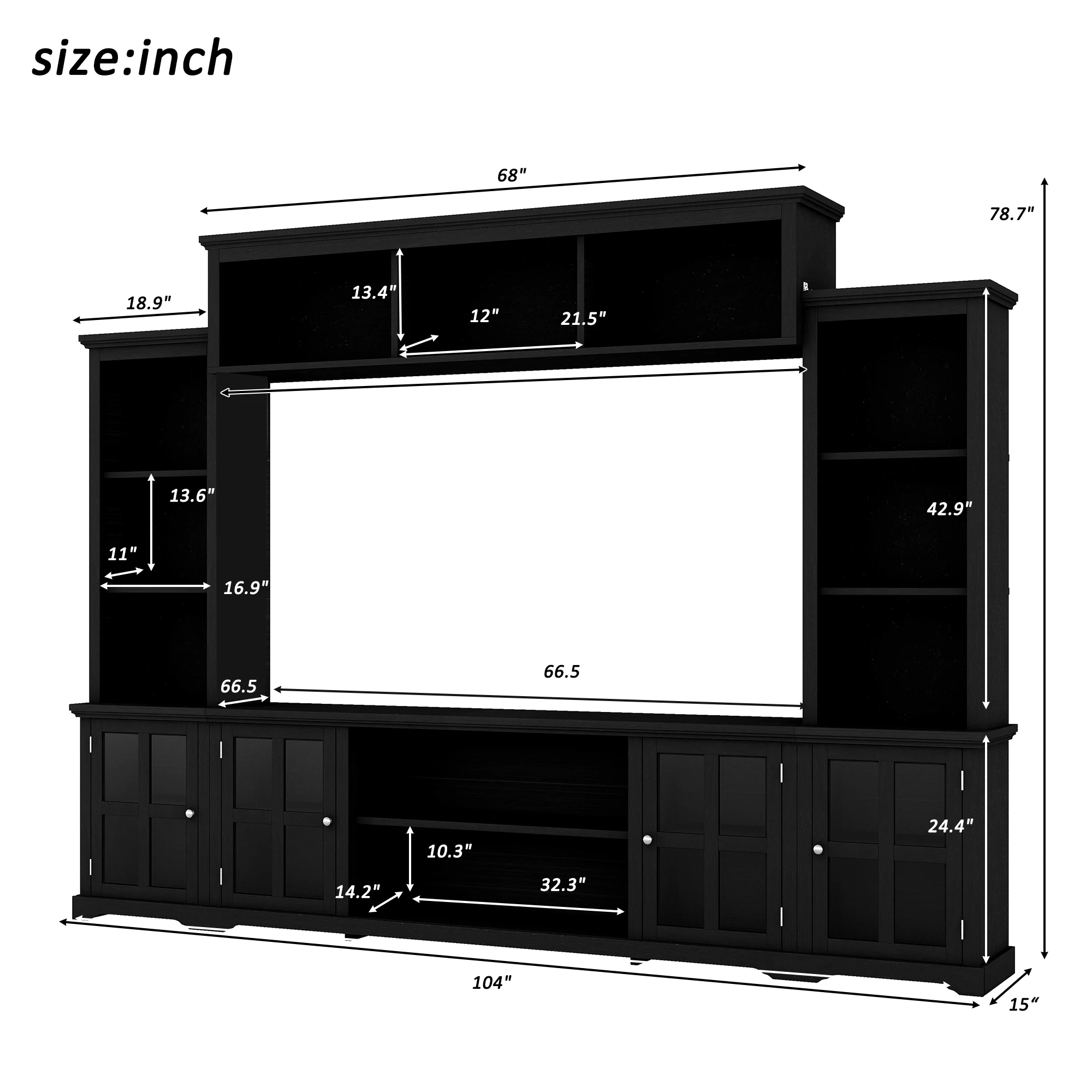 Minimalism Style Entertainment Wall Unit with Bridge Modern TV Cabinet Console Table for TVs Up to 70