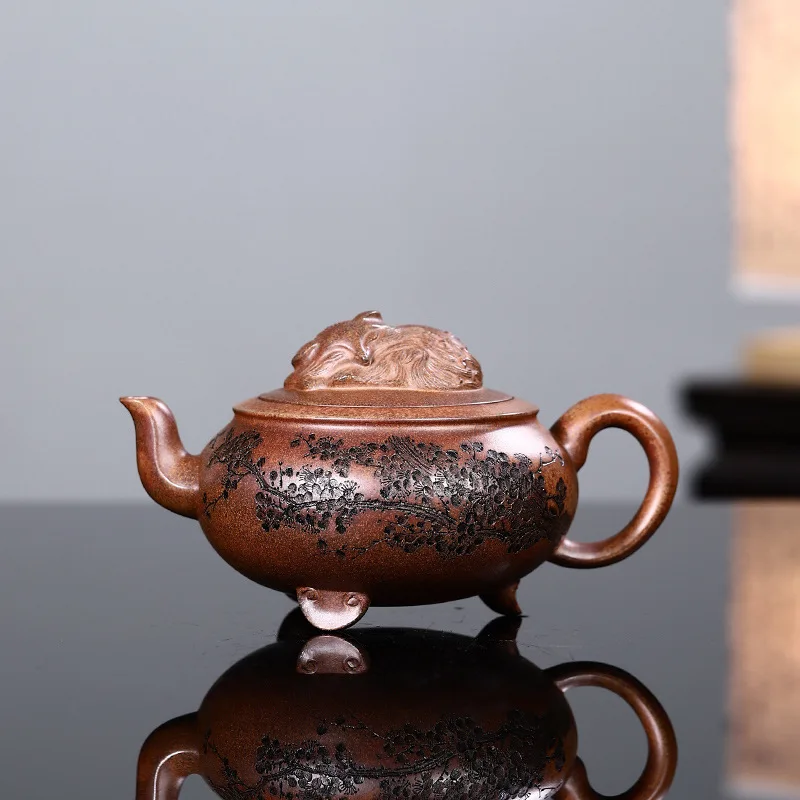 Handmade Made-To-Order Jiufuzhenxiang High-Quality Traditional Wood-Fired Clay Tea Set Decorated By National Master Artisans