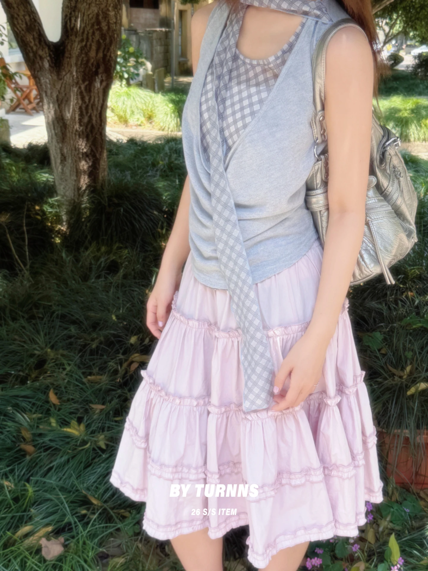 

Turnns Ice Lychee Layered Ruffle Splice Cake Skirt Elastic Waist Half Skirt Girls Cotton Loose Fit Spring Season