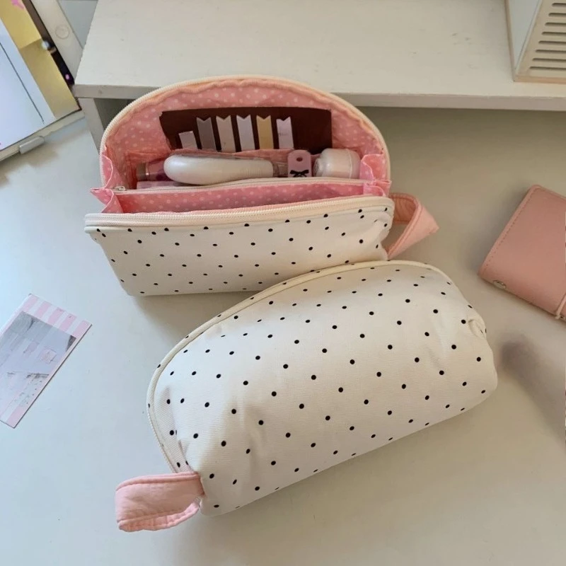 Korean Style Girl Makeup Bag Dot Star Cute Large Capacity Cosmetic Pouch Student Pencil Case Handheld Stationery Storage Bag