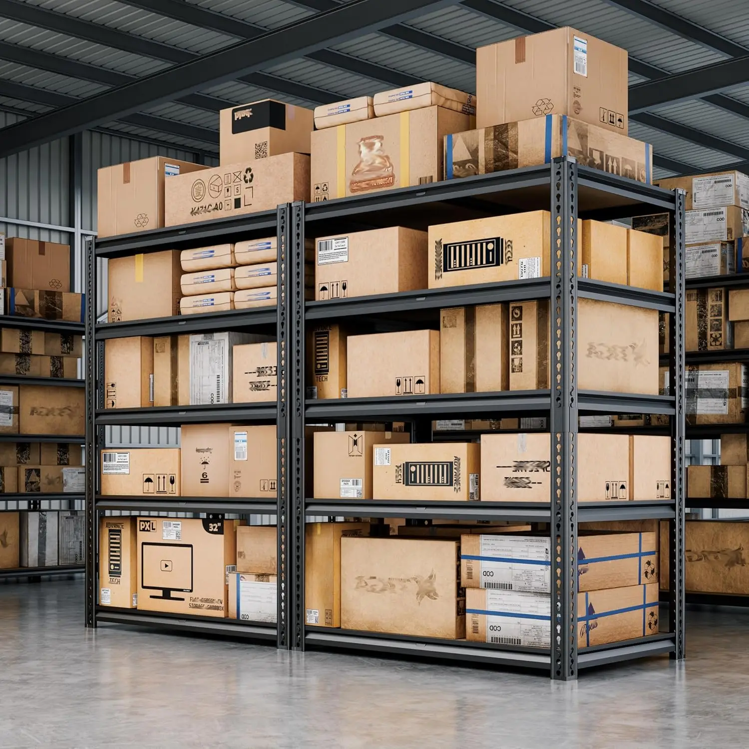 72H Storage Shelves Heavy Duty, 2000LBS Garage Shelving,5 Tier Metal Shelving Unit Adjustable Garage Shelves Utility Rack Shelf