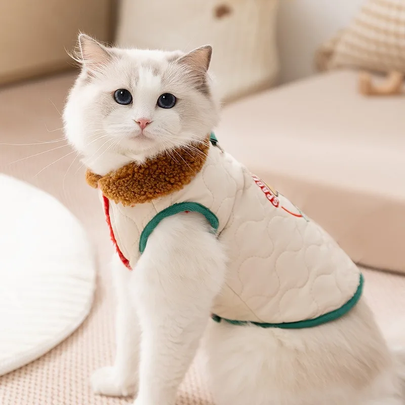 

Cat Winter Quilted Puffer Jacket Warm Padded Coat With Leash Ring Harness Access Two Legs Fleece Lined Soft Cozy Kitten Clothing