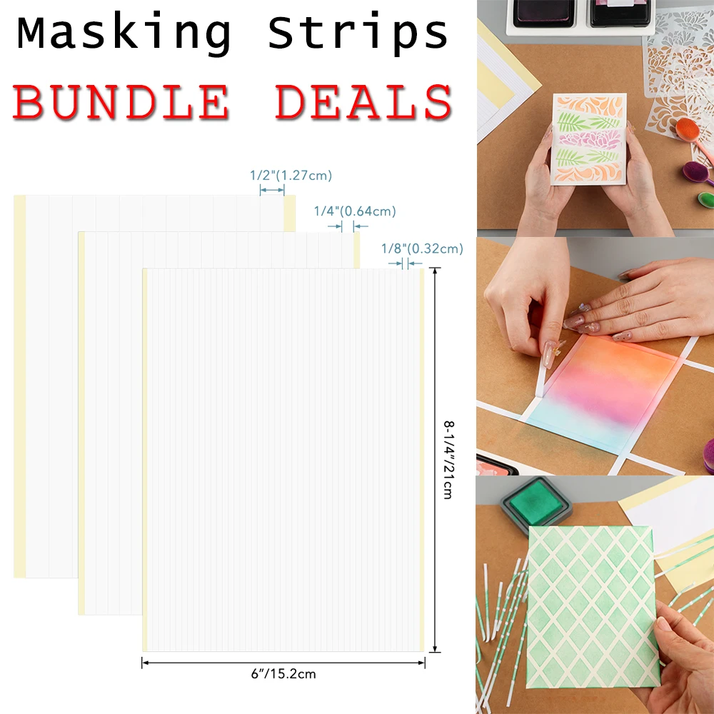 Bundle Deals Pre-Cut Masking Strips For Card Stencil Making Delicate-Tack Adhesive Sheets Reusable DIY Tool 2024