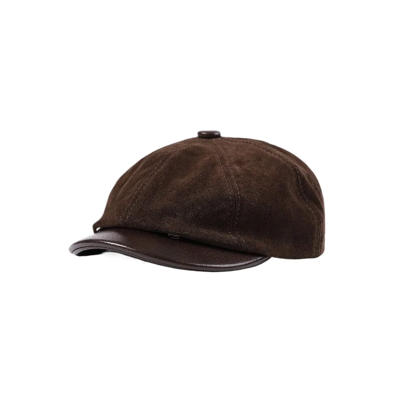 First layer cowhide 2025 new men's cap soft top spring and autumn leather hat painter British style beret