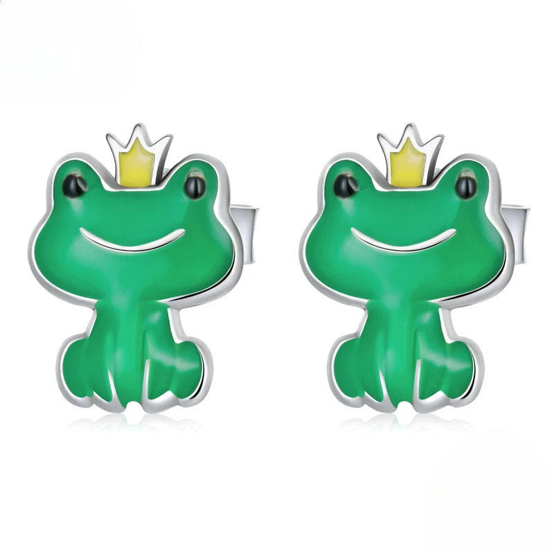 Exquisite and Fun Frog Prince Earrings with Dropping Glue Craftsmanship Jewelry Cute Squat Sit Frog Earrings Cute and Attractive