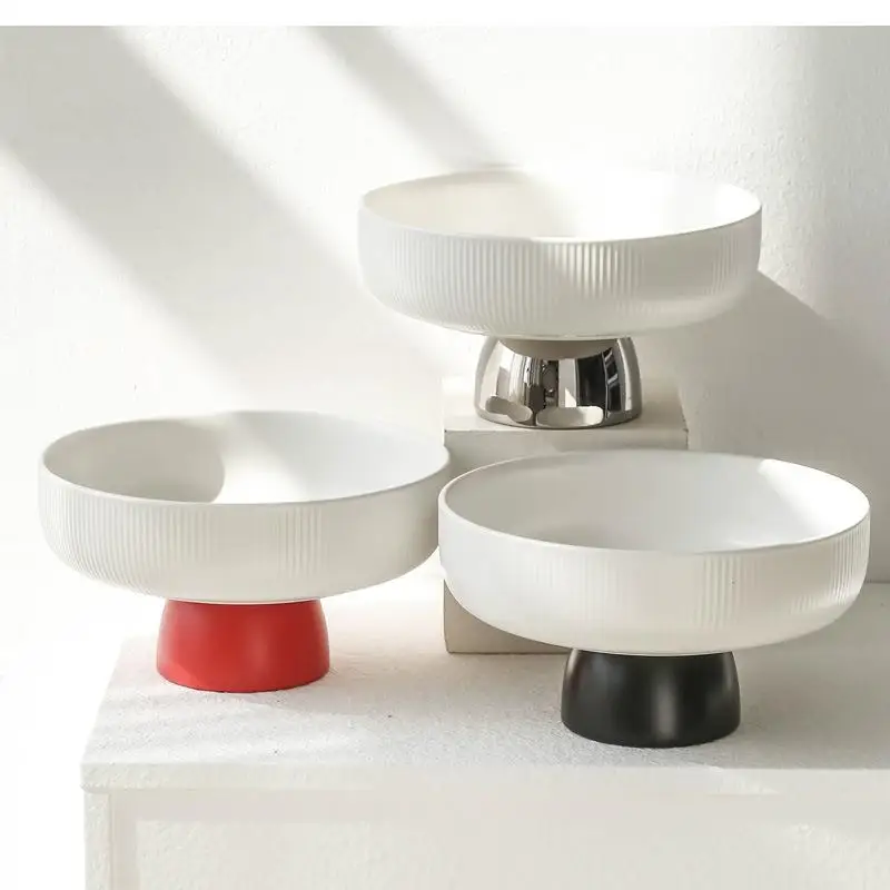 

Color stripe High foot shape ceramic plate Living room fruit Dessert bowl snacks dishes Home Furnishing trinket dish