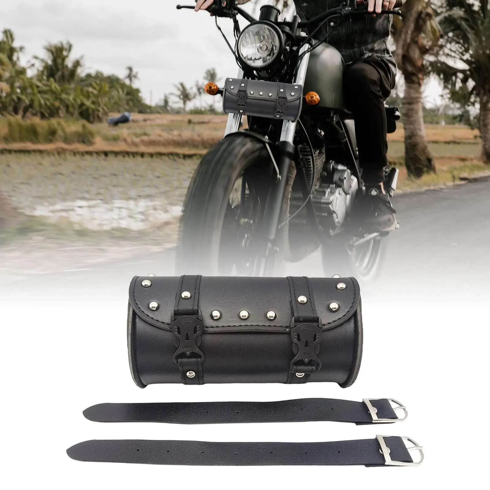 

Generic Motorcycle Fork Bag Saddle Bag PU Motorcycle Saddlebag Travel Tool