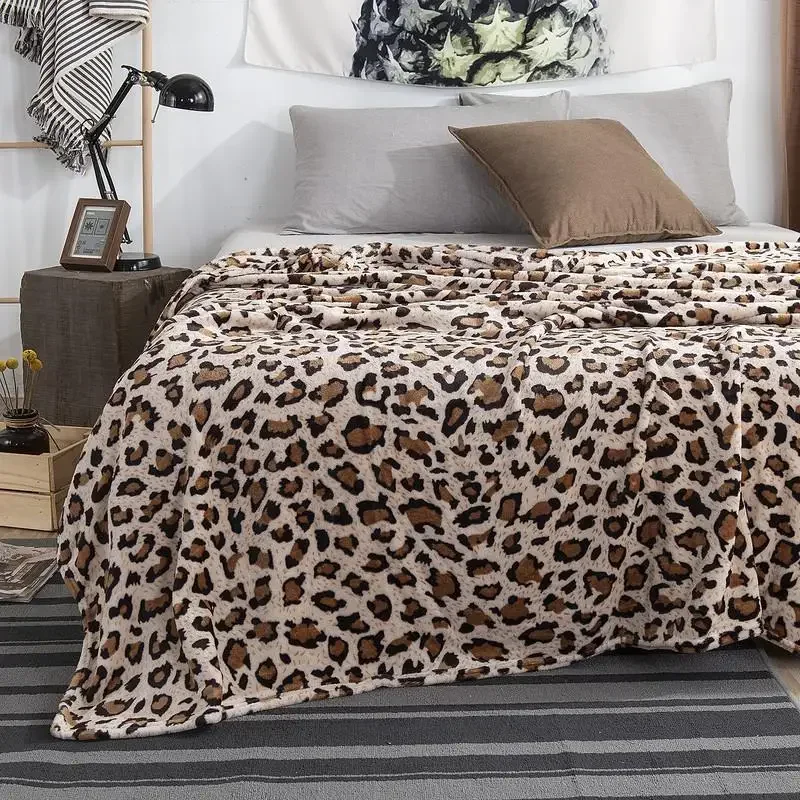 Super Soft Coral Fleece Flannel Blankets Leopard Stripe Printed Sofa Bed Bedspread Plaid Blankets