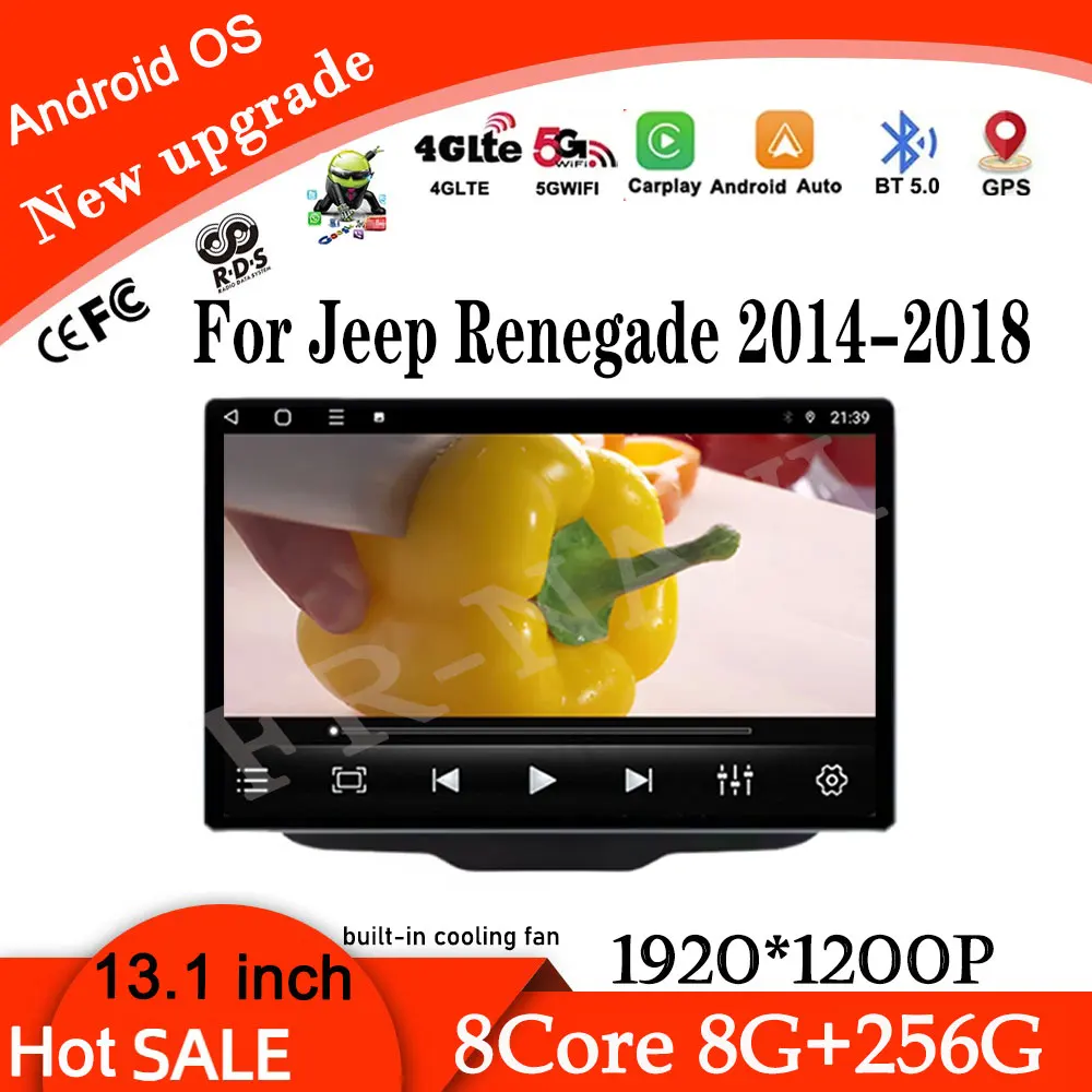13.1 inch For Jeep Renegade 2014-2018 Car Radio Lntelligent Multimedia Player Android Auto Carplay WIFI 4G DSP