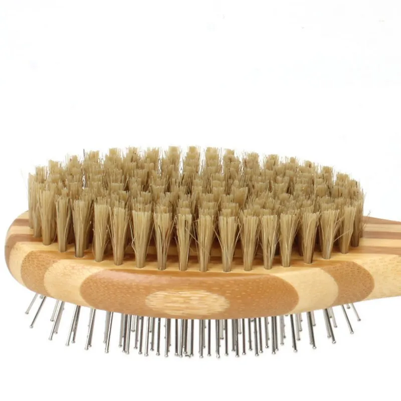 Dog Brush Bamboo Dogs Comb Double-sided Dogs Hair Brush Pet Grooming Massage Comb Stainless Steel Dog Hair Remover Pet Supplies