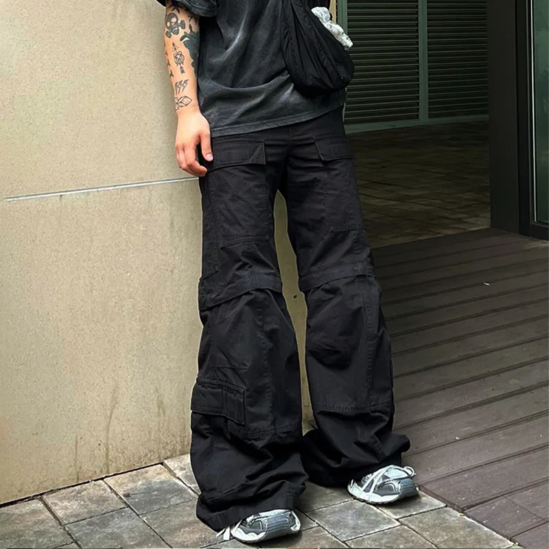 

High Street Cargo ket Bell Bot Workwear Pants Men's Parisian Sle Pleated Loose Fit Casual Trousers Straight Leg High ...