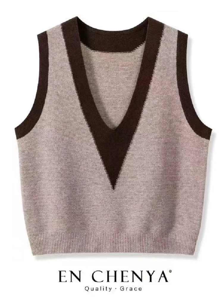 

Женский свободный вязаный жилет с глубоким V-образным вырезом, осенне-зимний, модный, универсальный, без пуговиц, стандартной длины