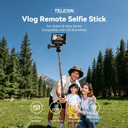 Imagen 2 del producto TELESIN Control remoto inalámbrico Bluetooth Selfie Stick trípode para DJI OSMO Action 4 5pro 6 360 Gopro 9 10 11 12 13 Smartphone
