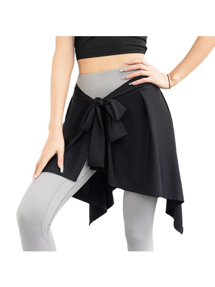 Sports yoga skirt anti walking light yoga wear women's tie up a skirt ballet dance irregular sports skirt