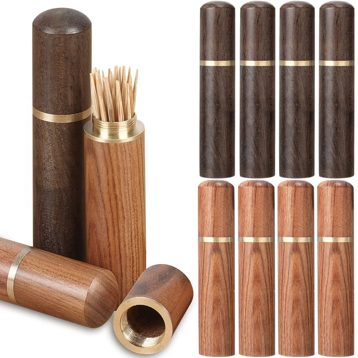 

10PCS Portable Wood Toothpick Holder Mini Pocket Tooth Pick Box Wooden Tooth Pick Portable Toothpick Dispenser for Women Men