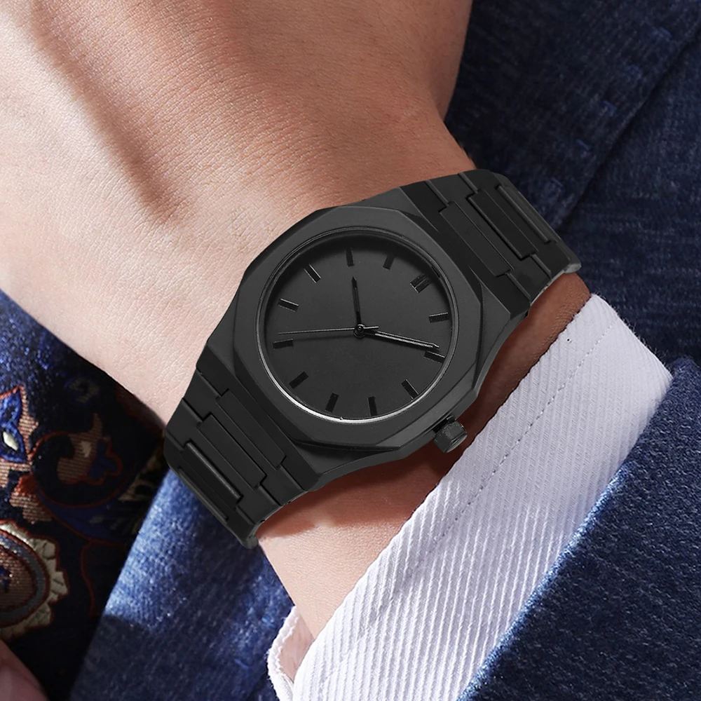 2/4PCS Black Men's Watch Set Fashion Trend Simple Lines Scale Dial Quartz Watch Jewelry Set Suitable for Daily Clothing Matching