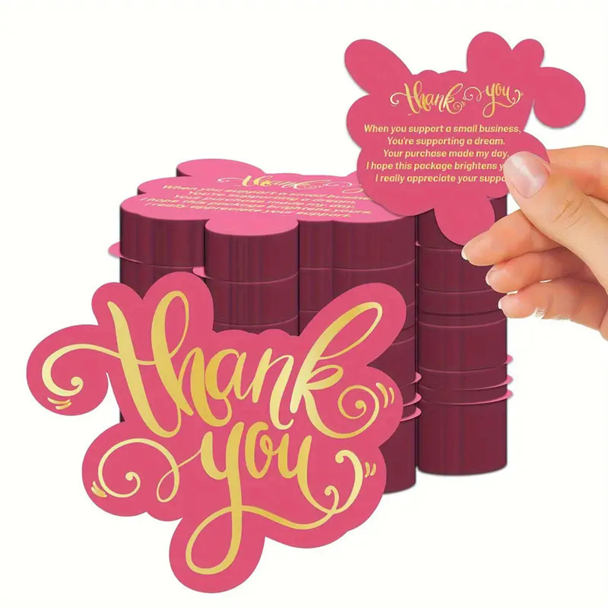 50Pcs Green Small Business Thank You Card - Double Sided Design, Unique Pattern With Packaging Instructions - Suitable For Small