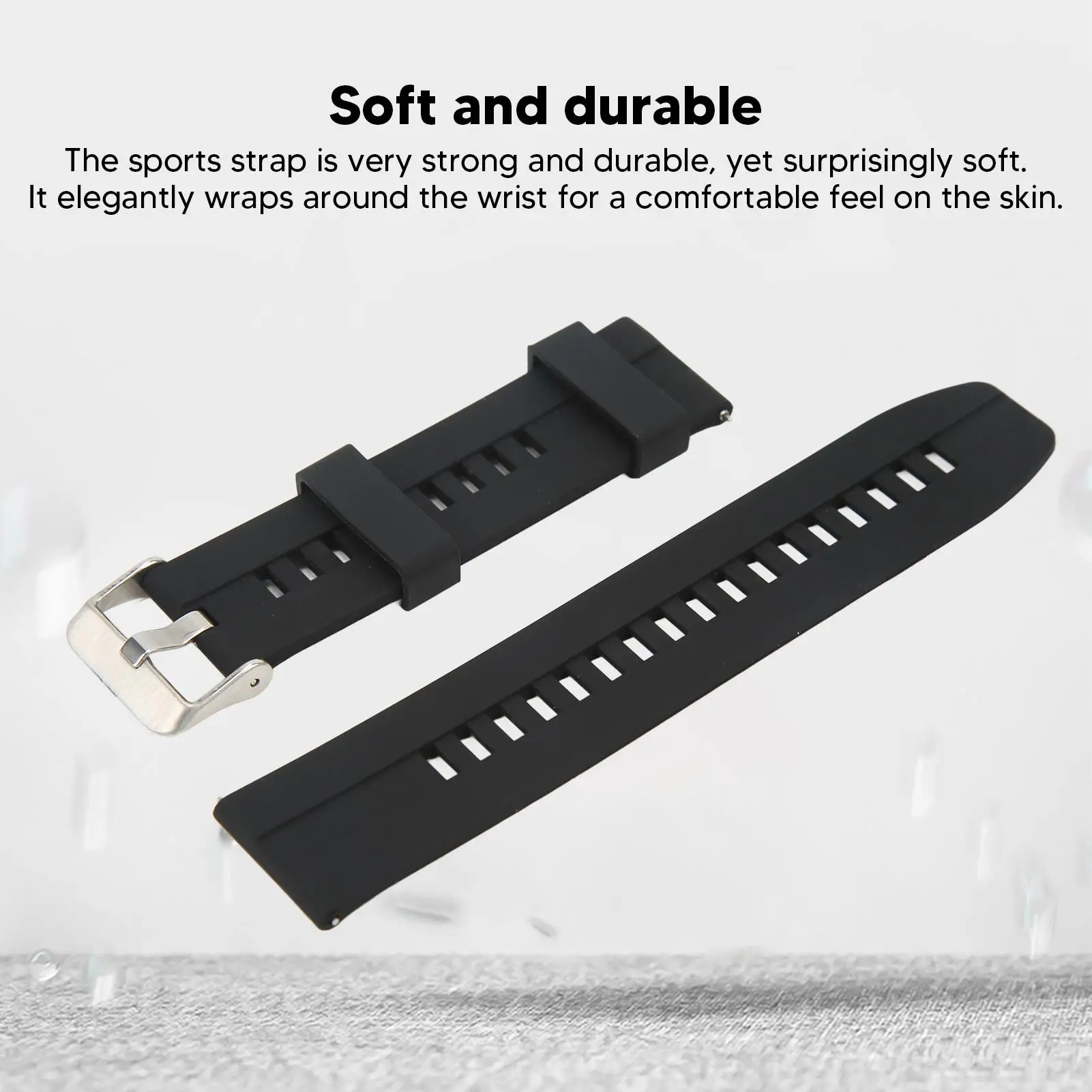 Black Silicone Smartwatch Strap - Comfortable, Sweat-Resistant Replacement Band, Skin-Friendly for Travel