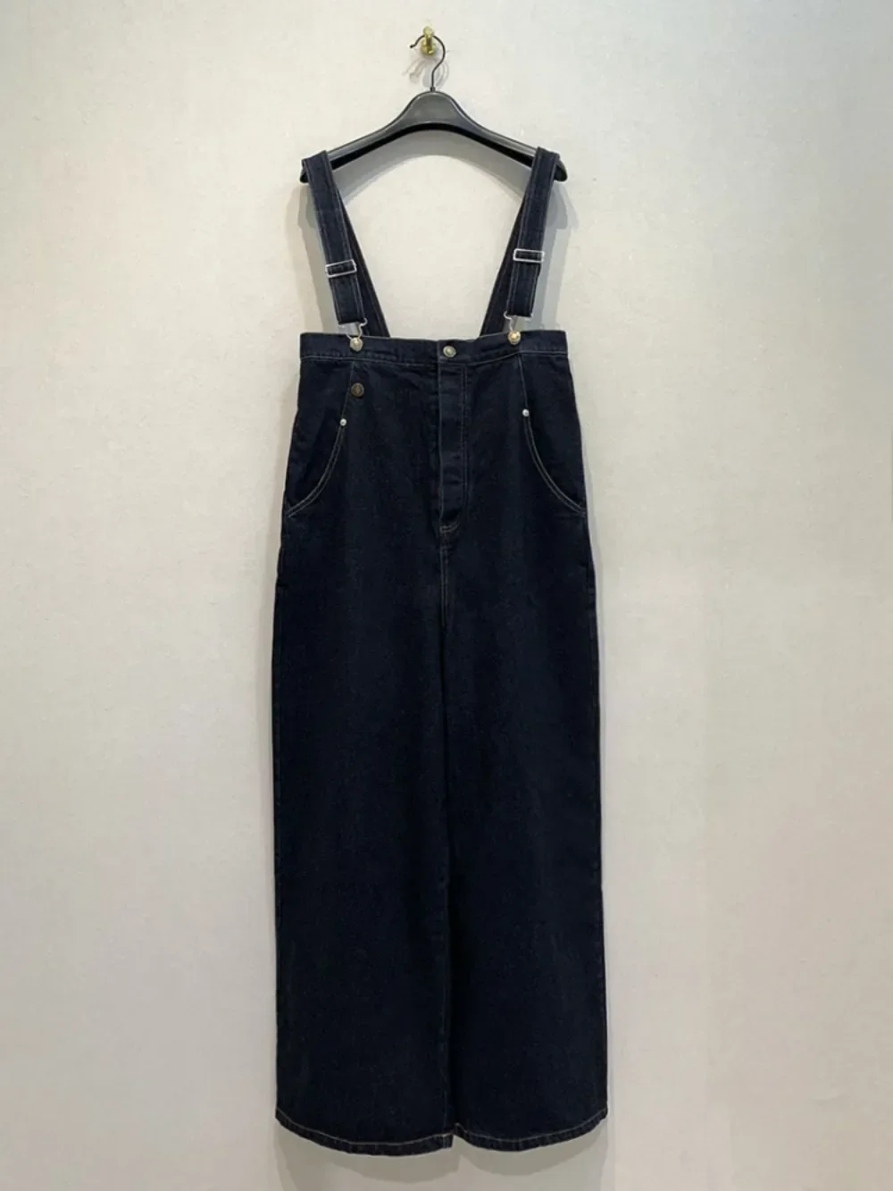 Kuzuwata Vintage Harajuku Slim High Waist Pants Denim Patchwork American Wide Leg Pant Japan Overall Casual Loose Soft Rompers