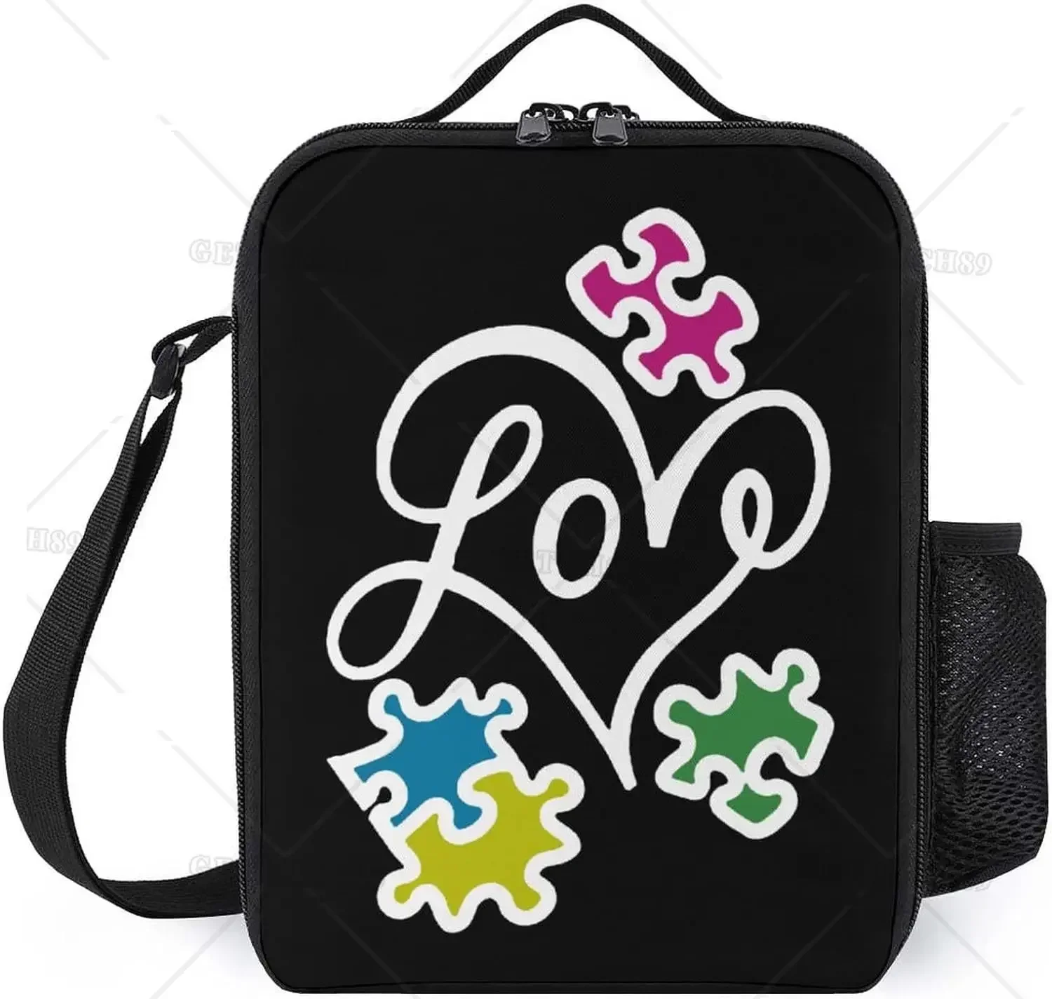 Autism Awareness Puzzle Insulation Lunch Tote Bag for Women Men Reusable Portable Cooler Bag for Work Travel Picnic School