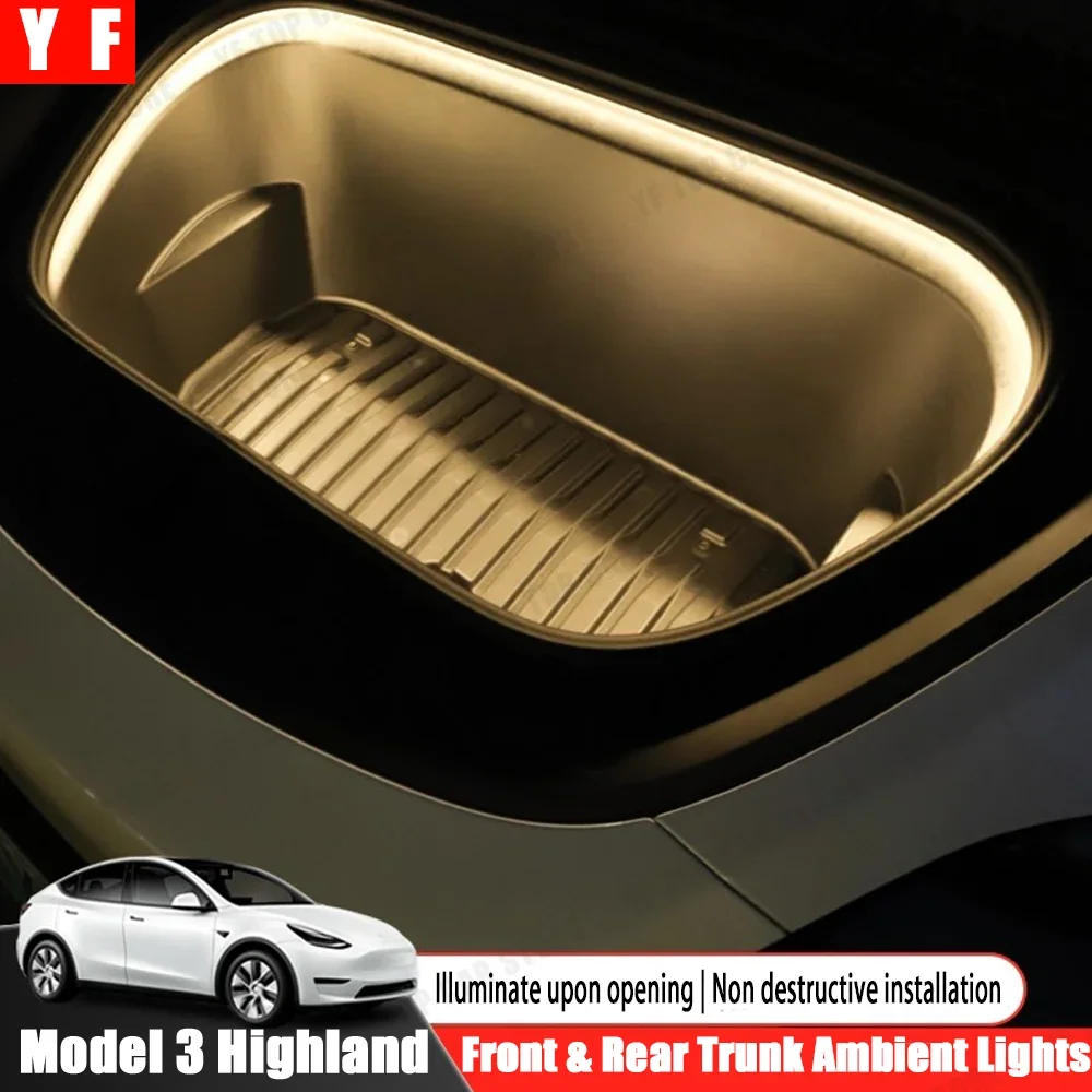 For Tesla Frunk Brighten LED Strip Modified Ambient Light Model 3 2024 Highland 12V Waterproof Flexible Atmosphere Lamp 트렁크 앰비언트