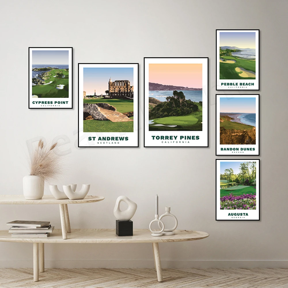 Bandon Dunes Oregon Cypress Point Club California Old Course St Andrews Scotland Pebble Beach California Vector Golf Poster