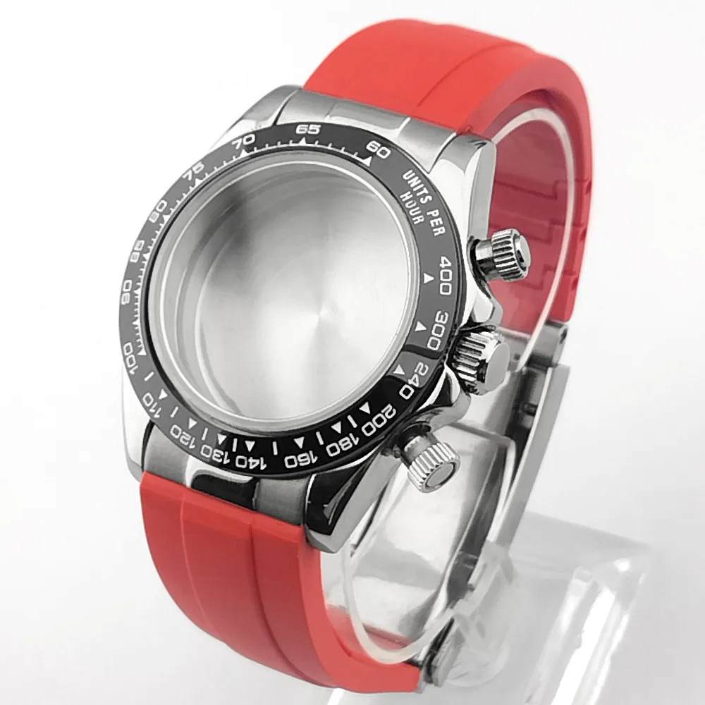 39,3-mm-Gehäuse, passend für VK63-Uhrwerk, Saphirglas, Uhrenbox, schwarz, blau, grün, rot, grau, Gummiarmband, Faltschließe, Uhrenteile, Zubehör – Detail 10