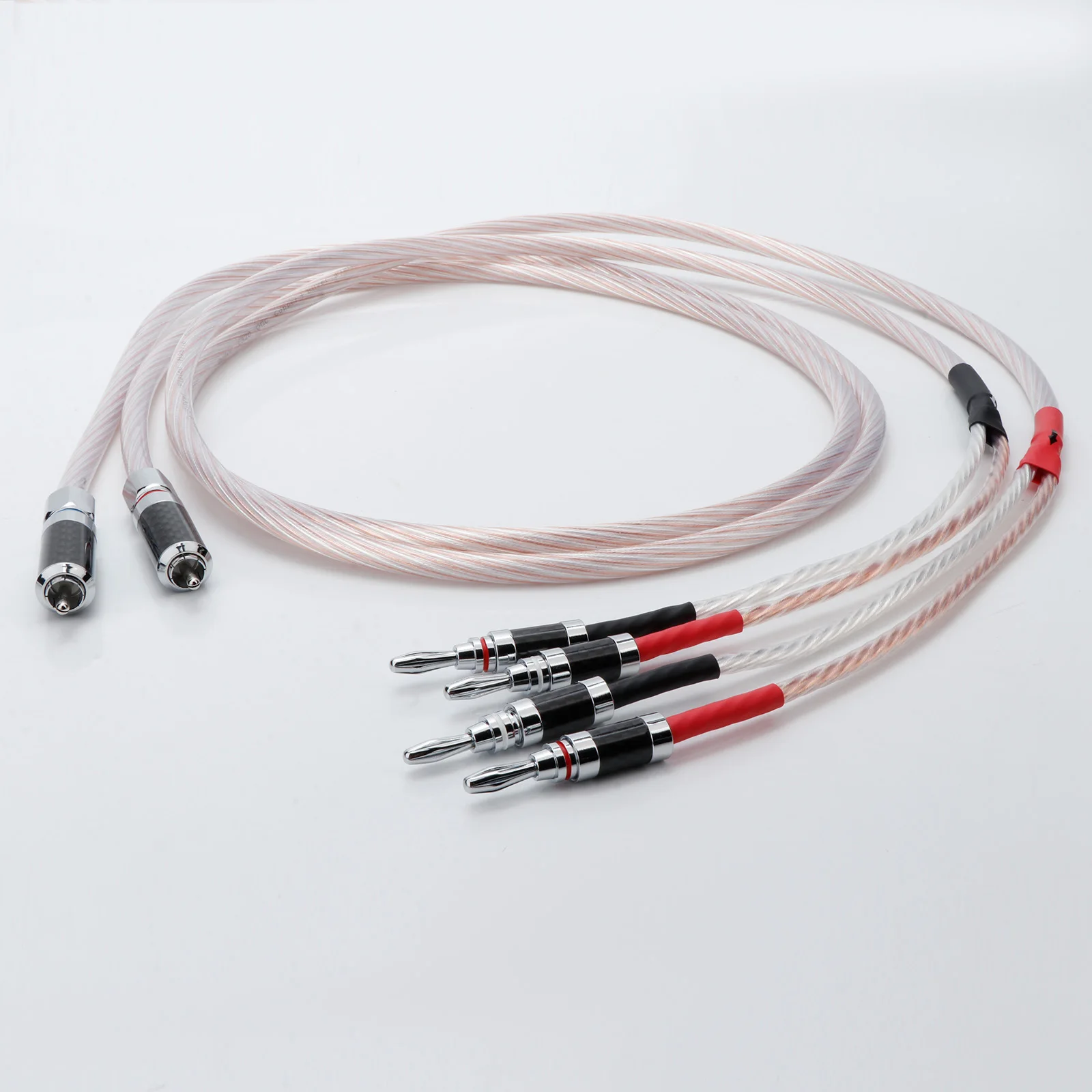 زوج Hifi RCA إلى 2 كابل مكبر صوت الموز 7N OCC مطلي بالفضة Biwire سلك مكبر الصوت لمضخم الصوت CD Audio DAC