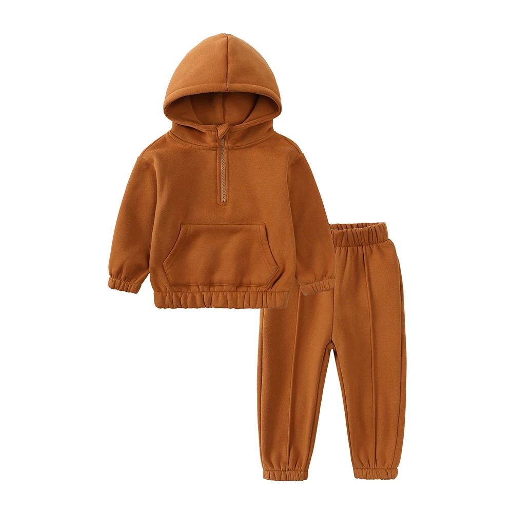 1-7y Winter 2pcs Kinder Jungen Kleidung setzt warme Anzüge Baumwolle Fleece Kapuzen pullover Jogging hose Kinder Set Mädchen Trainings anzug Sporta nzug – Detail 4