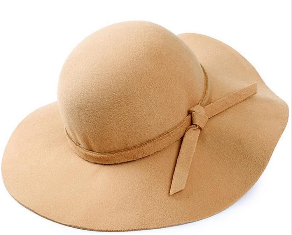 Sombrero melín para mujer, sombrero de fieltro Retro plegable de Color sólido a la moda con lazo, Fedora flexible, sombrero de cúpula de ala ancha, gorra para el sol