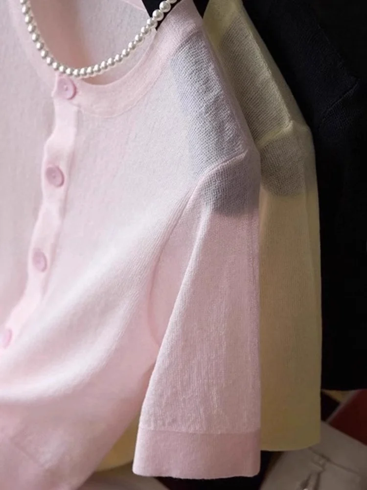 سترة مريحة ومتعددة الاستخدامات من الحرير الجليدي محبوكة مفتوحة كاجوال فضفاضة وخفيفة الوزن للعمر-Defng Top Ele Slimming irt