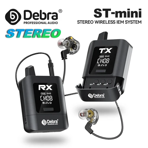 Debra ST-MINI Sistema de monitoreo intrauditivo inalámbrico estéreo, transmisión de señal digital 2,4G para monitoreo de audio de música en vivo