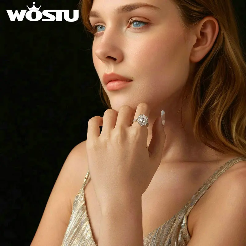 WOSTU 2Ct Oval Moissanite Wedding Flower Ring Women s925 Silver Sparkling Diamond Cut Engagement Promise Rings Anniversary Gift