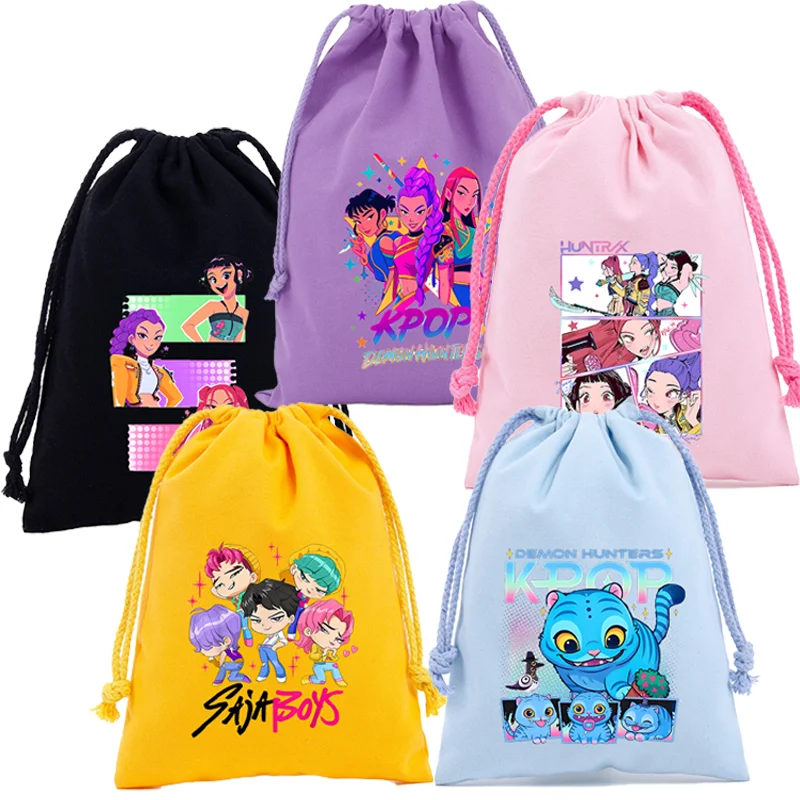 

KPop охотники на демонов сумка на шнурке Kawaii мультфильм аниме фигурки детские сумки карман для хранения вечерние сумки с орнаментом для конфет подарок