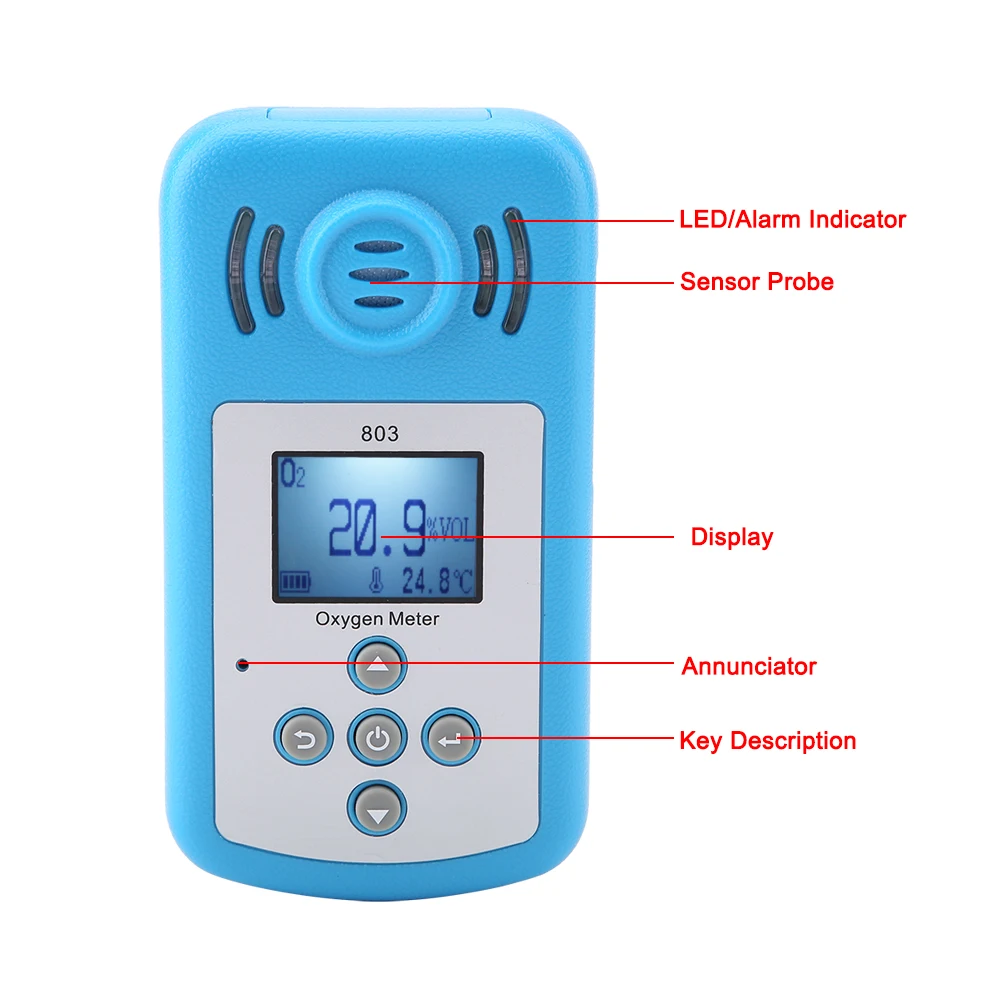 803 Oxygen Gas Detector Gas Leak Detector 803 Blue Digital Display Oxygen Gas Leak Detector 10~+50℃ Oxygen Gas Detector