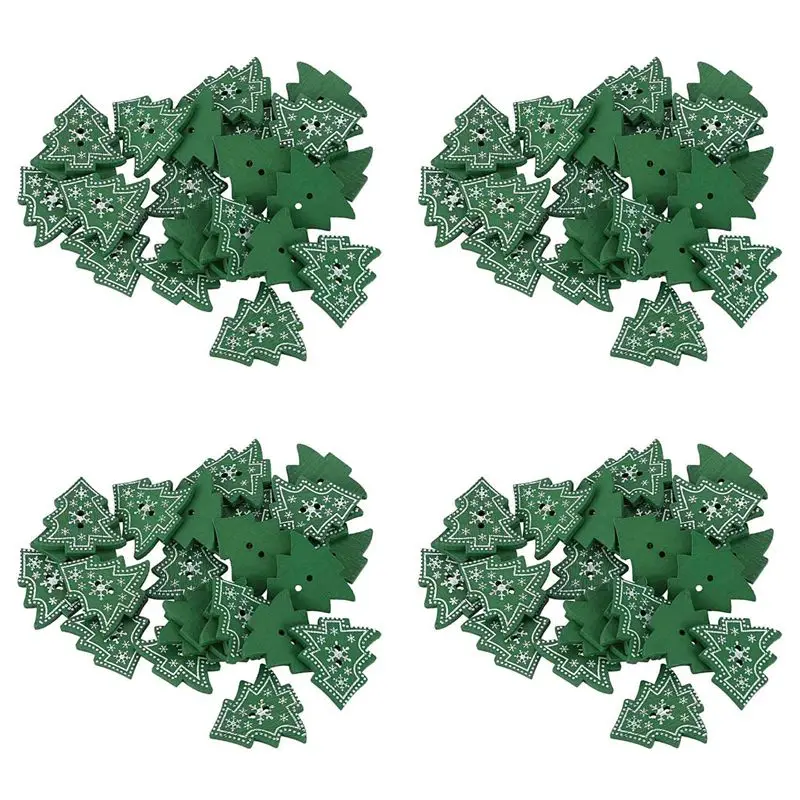 

Y42A-100 шт., украшение в форме рождественской елки, деревянные пуговицы с двумя отверстиями для шитья, рукоделия скрапбукинга