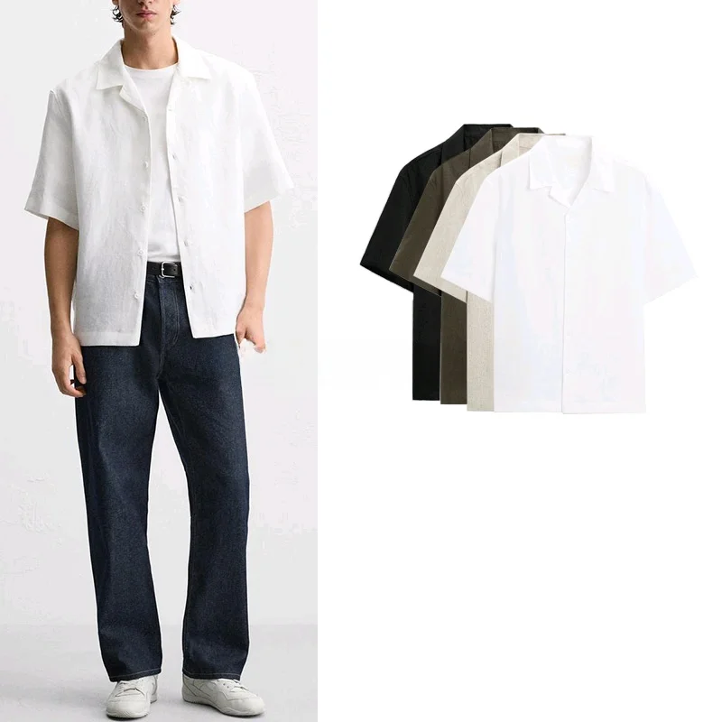

Comfortable Linen Casual ort Sve Bowling irt Men's Faion Urban Sle Loose Fit Summer New Arrival ZA Spring/Summer