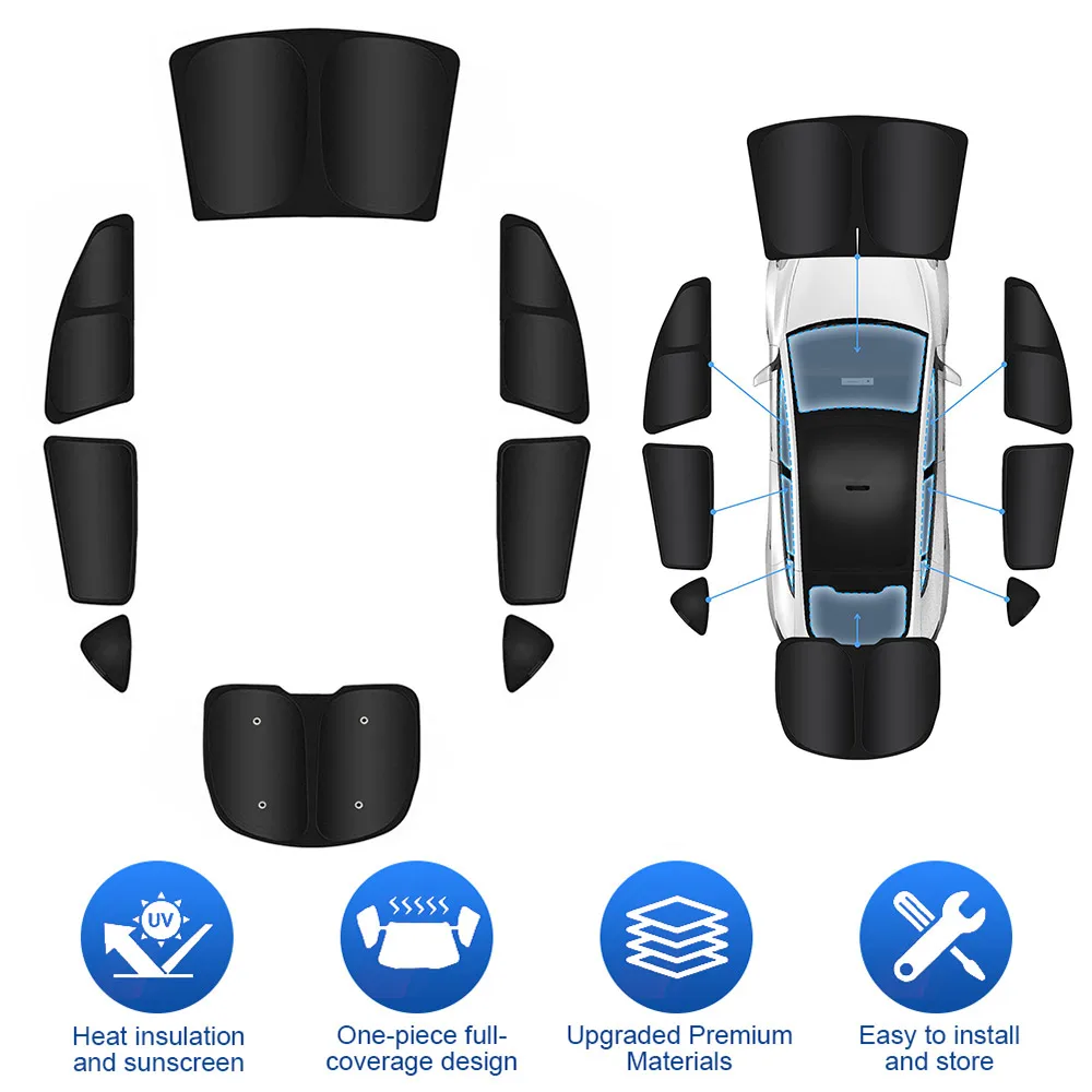 

8Pcs/Set Sun Shade for TESLA Model Y 2020-2024 Windshield Sun Shade Side Rear Window Sunshade Privacy Protection Accessories