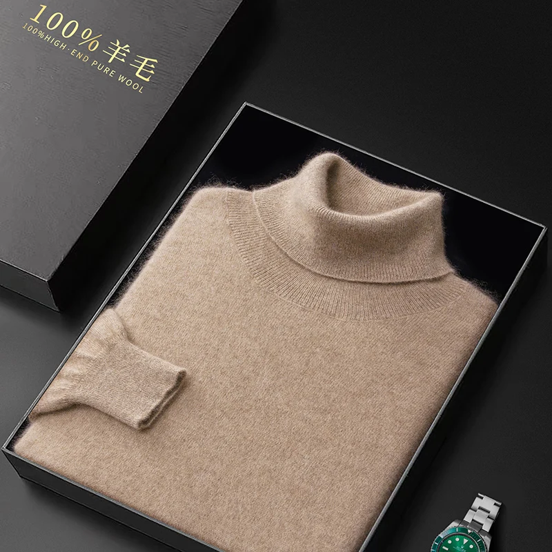 Autumn And Winter New Turtle Neck Men\'s 100% Pure Wool Men\'s Wool Knitted Bottoming Shirt Loose Business Casual Shirt