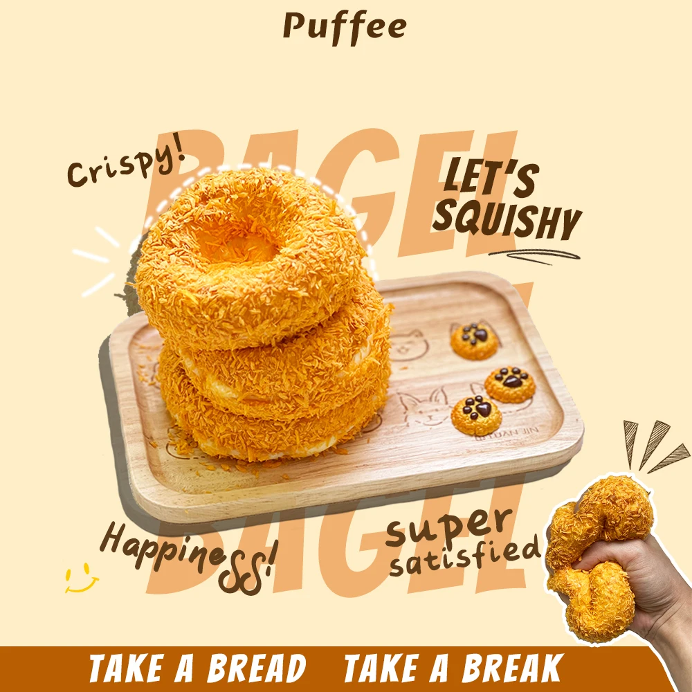Bagel-Squishy aus lebensmittelechtem Silikon, cremiges, weiches Klebespielzeug, Taba Squishy, Happy Game Kneifenbrot, Erdbeere, Crunch, knusprig – Detail 7