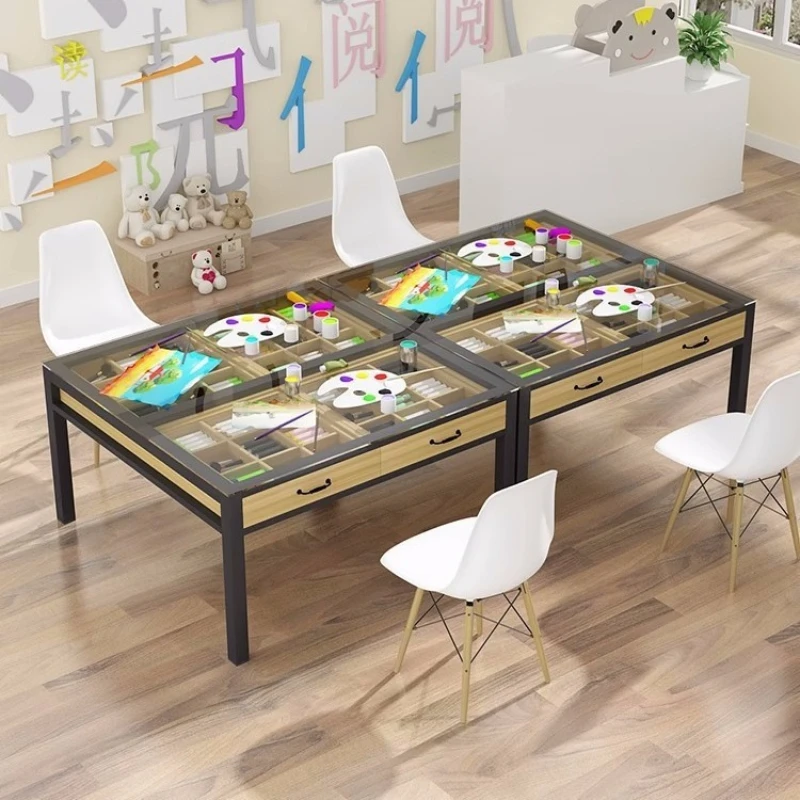 Kindergarten art table painting primary school class children's handmade design drawer table studio