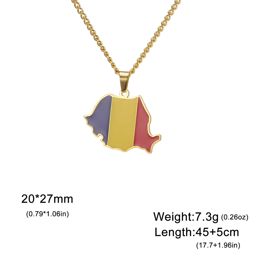 EUEAVAN Emaille Rumänien Karte Halskette Frauen Männer Edelstahl Trendy Rumänische Flagge Anhänger Ketten Halsband Ethnische Schmuck Geschenke – Detail 12