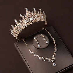 Itacazzo Bridal Headwear Set of Four Crown&Necklace&Earrings Gold-Colour Women's Classic Wedding Tiaras