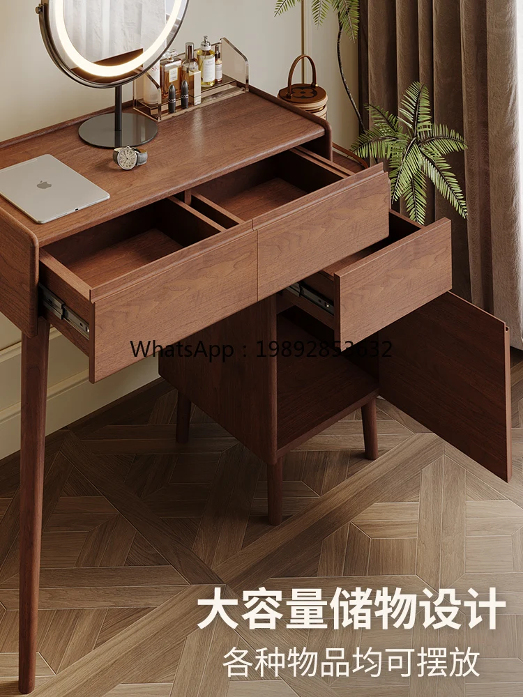 YFY Wood Art Black Walnut Solid Wood Dressing Table Small Apartment Extendable Chest of Drawers Integrated Makeup Table