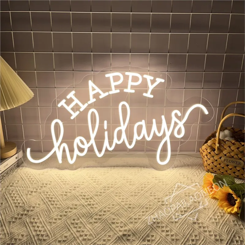 Happy Holidays Neon Led Sign Merry Christmas Party Neon Lights Wall Art Decoration Room Decor Bedroom Night Lights Neon Lamps - view 2