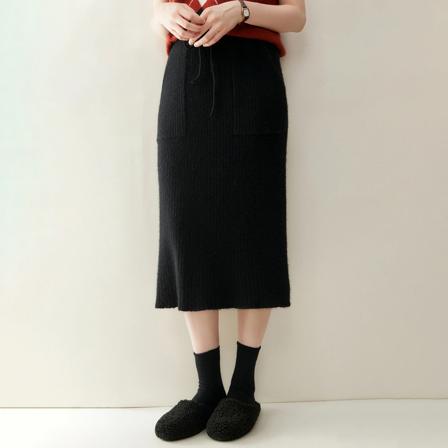 Gonna lunga in cashmere 100% da donna nuova di alta qualità elegante autunno inverno lavorata a maglia morbida calda a vita alta gonna lunga dritta con tasche