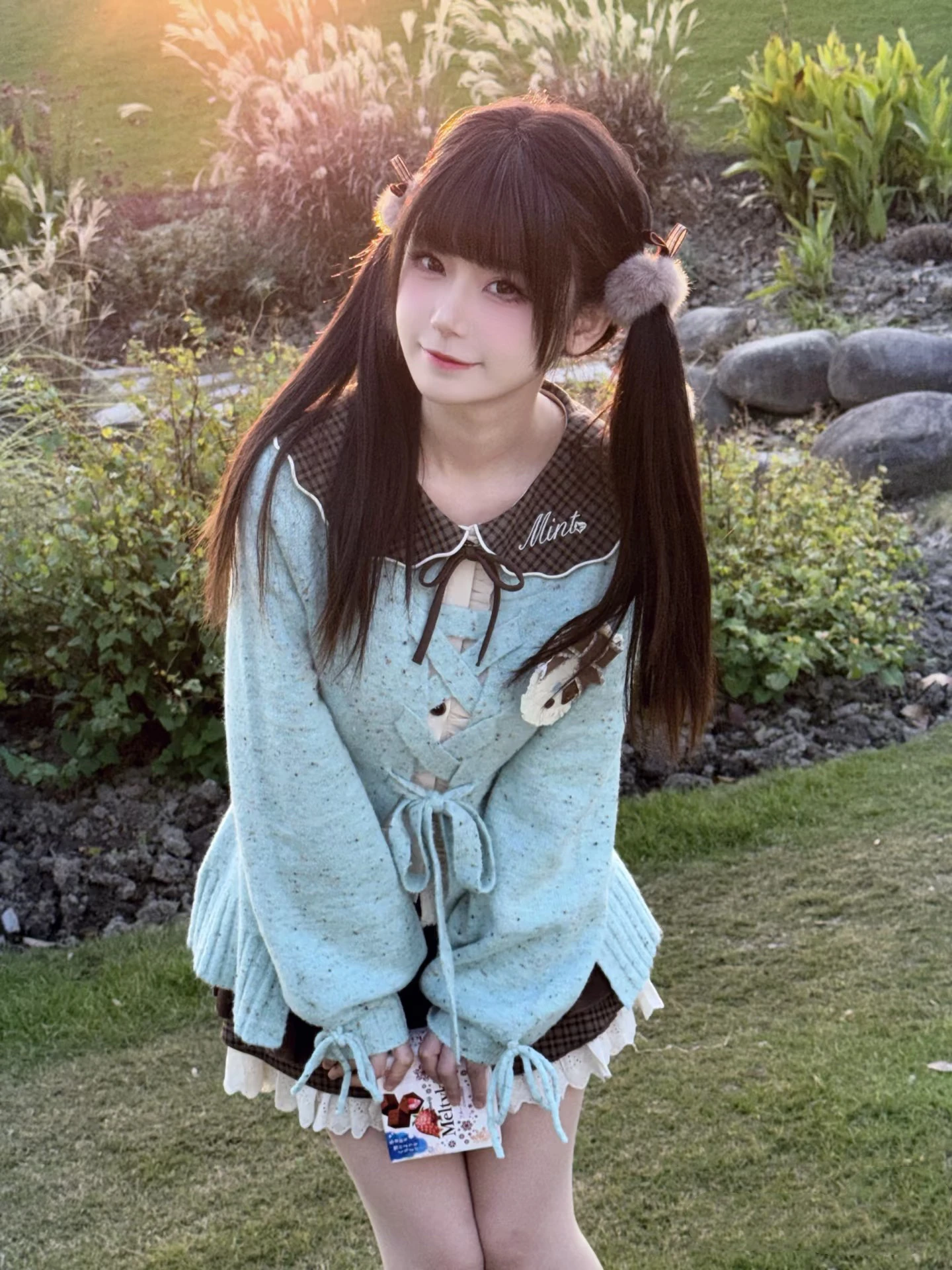 Vintage Mint Chocolate Lolita Sweater Cardigan Set Japanese