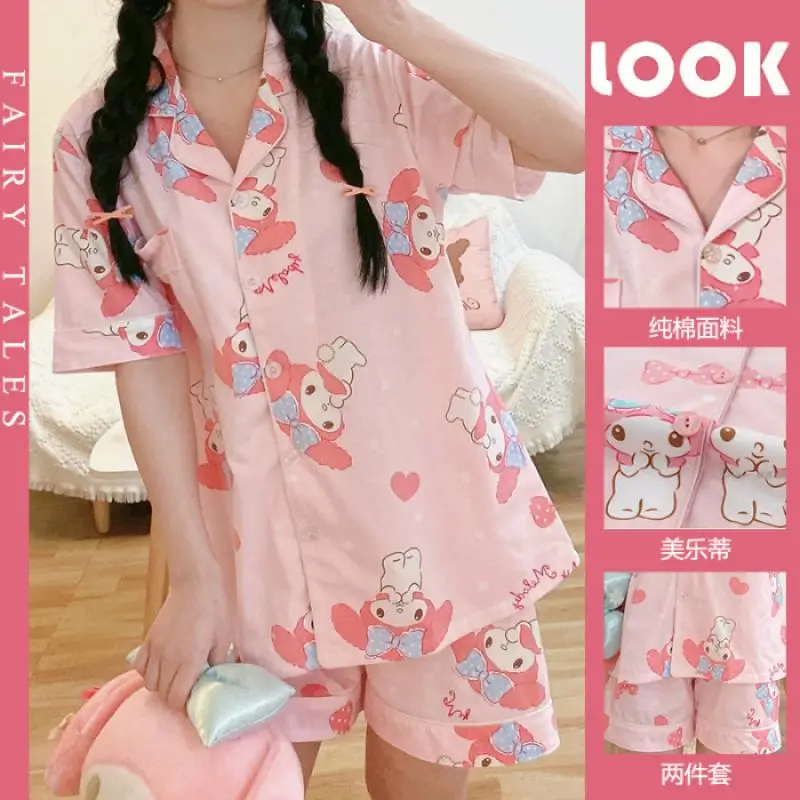 New Cartoon My Melody Pajamas Women Summer Kuromi Short Sleeve Shorts Korean Cute Girls Cinnamoroll Home Clothes Set Wholesale