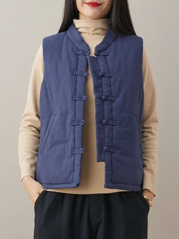 

Thiened хлопковый льняной жилет для женщин среднего возраста, осенне-зимний хлопковый жилет на пуговицах в стиле ретро с хлопковой подкладкой