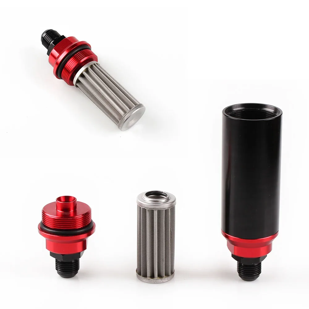 Rastp-neue 44mm 60 Mikron/50mm 100 Mikron Racing Inline Kraftstoff filter Aluminium mit Halterung mit an10 an8 an6 Armaturen Adapter – Detail 12